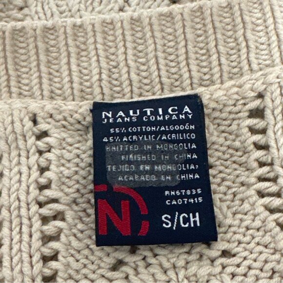 Nautica Beige Cable Knit Cardigan Cotton Blend Womens S Light Academia Preppy - Picture 4 of 8